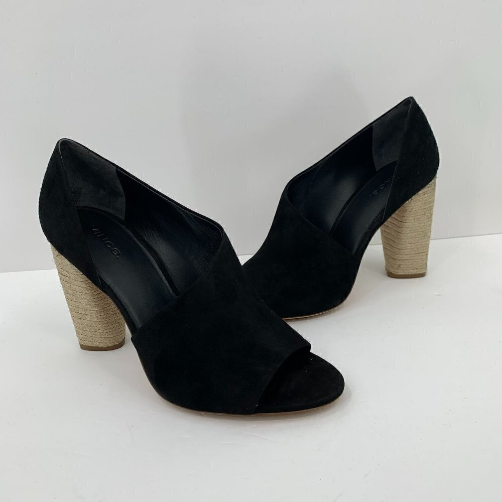 Vince Percey Block Heel black suede peeptoe sandals jute wrap bootie shoe new 10 - Picture 3 of 9